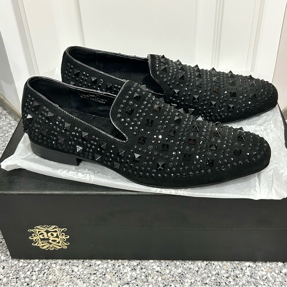 Asher Green Men's Size 8 Crystal Studded Penny Loafers Genuine Leather